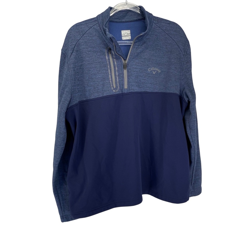 Callaway Men's Golf Pullover 1/4 Zip Blue Heathered Textured Size L Side Pockets - Picture 1 of 8